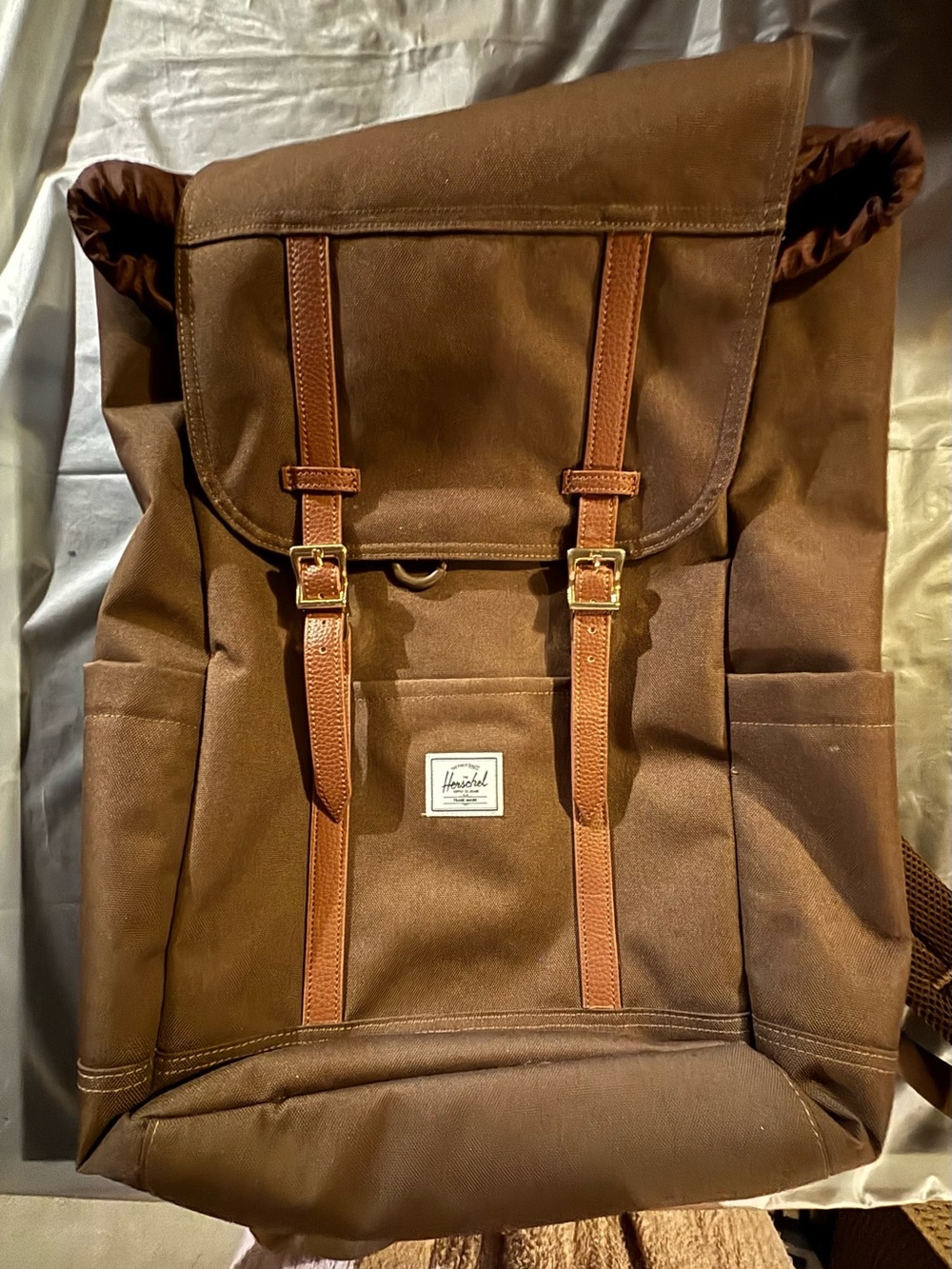 Herschel Supply Company Brown Canvas Roll-Top Backpack with Tan Straps